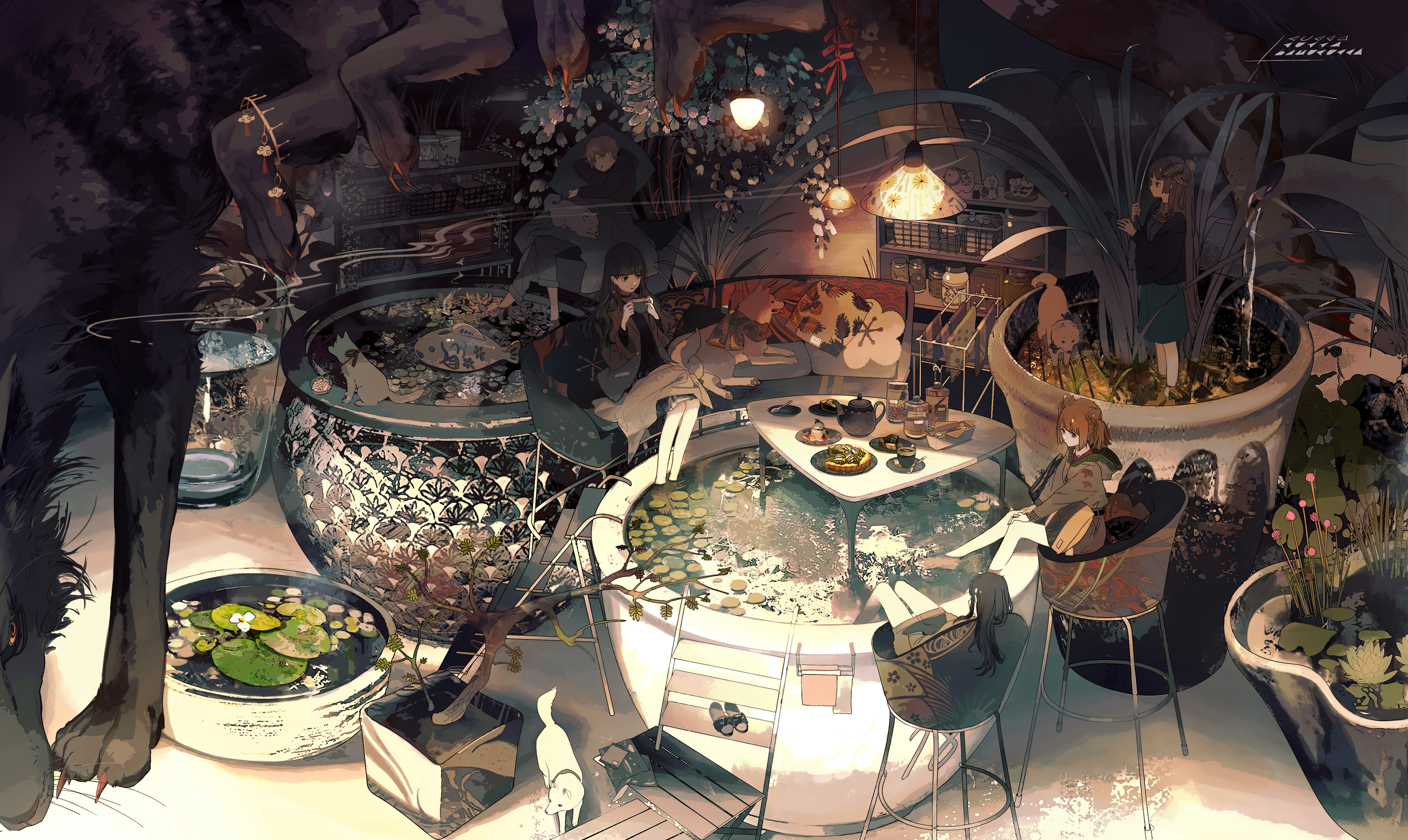 犬神咖啡店睡莲5k动漫壁纸5530x3300