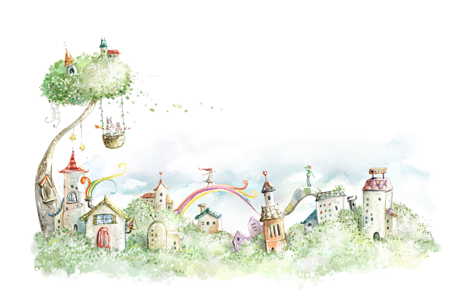 手绘风格梦幻仙境桌面背景1920x1200