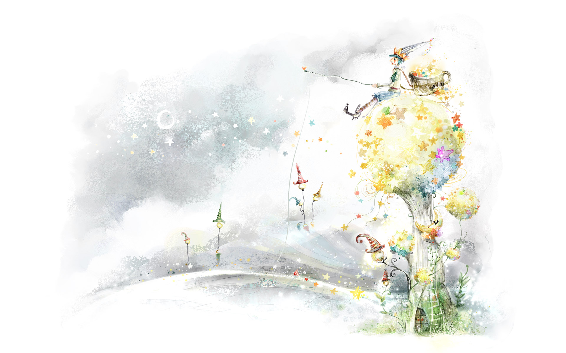 手绘插画梦幻自然风光壁纸1920x1200