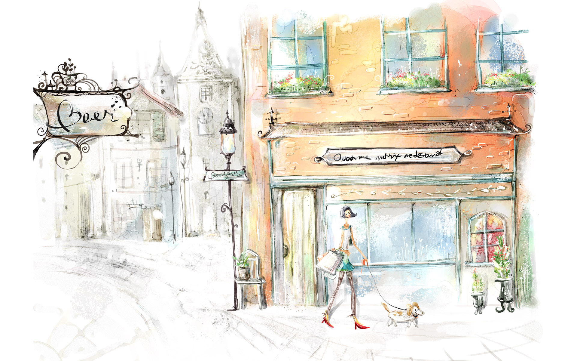 手绘插画梦幻意境桌面背景1920x1200