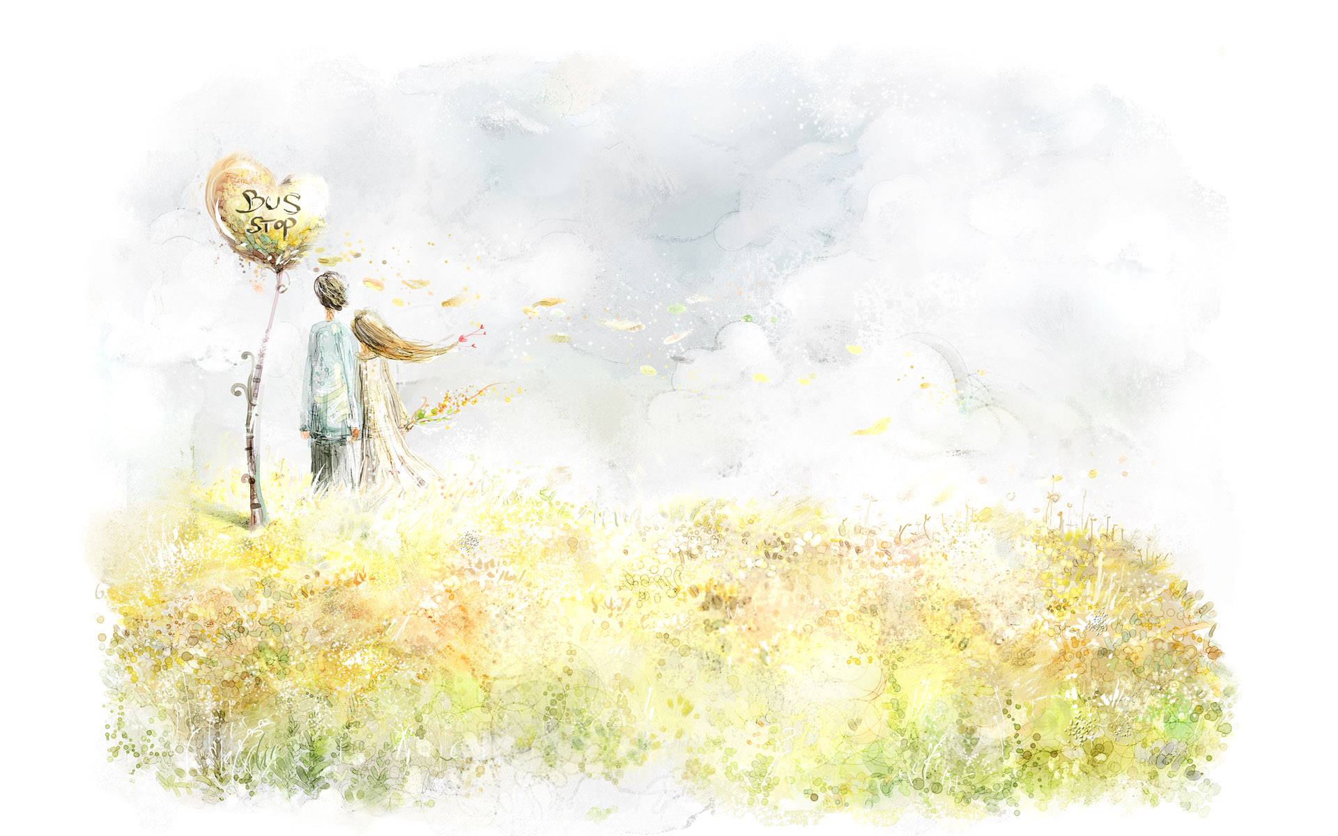 手绘插画治愈风景高清壁纸1920x1200