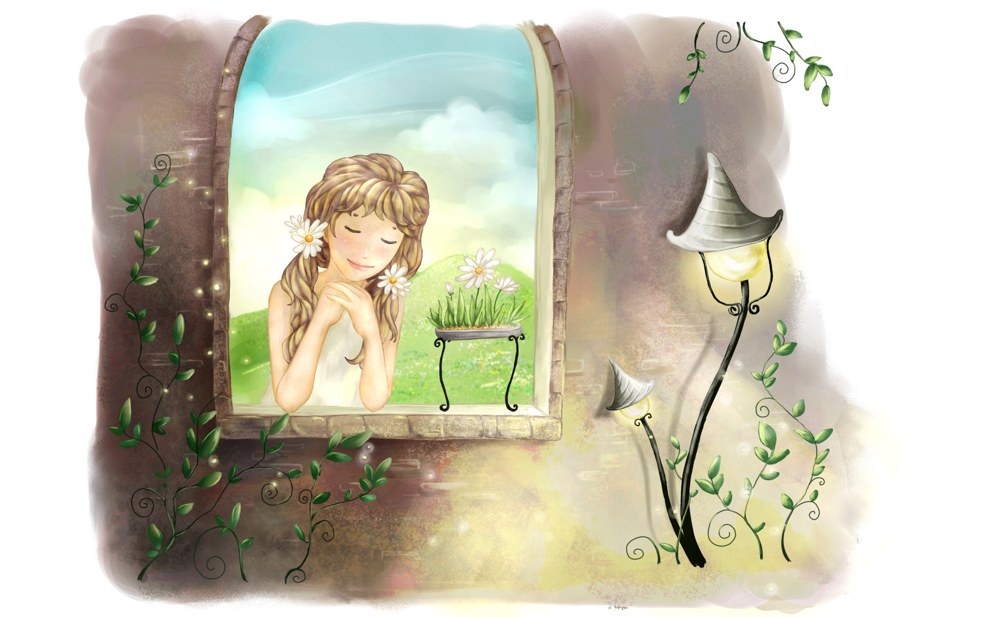 手绘插画唯美治愈电脑壁纸1920x1200