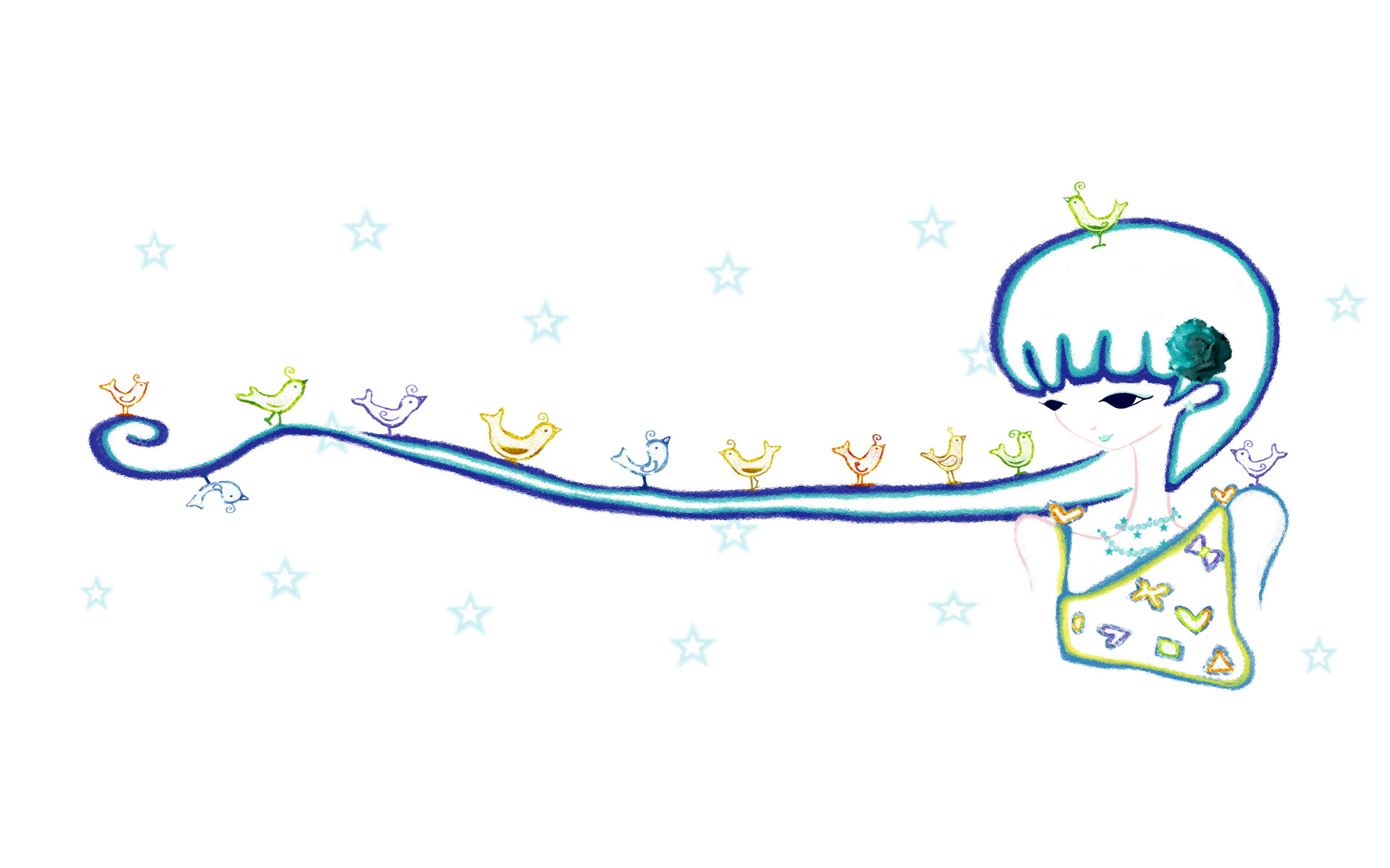 梦幻手绘女孩浪漫桌面背景1920x1200