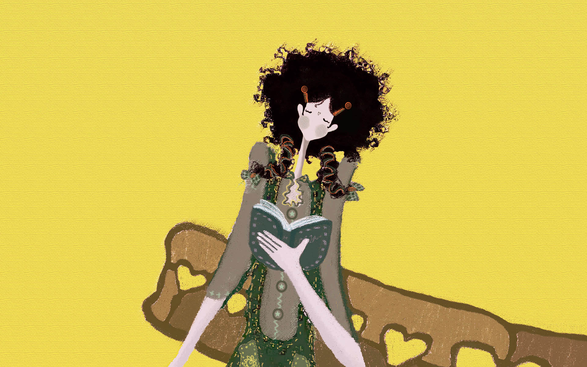 甜美手绘浪漫女孩桌面背景1920x1200