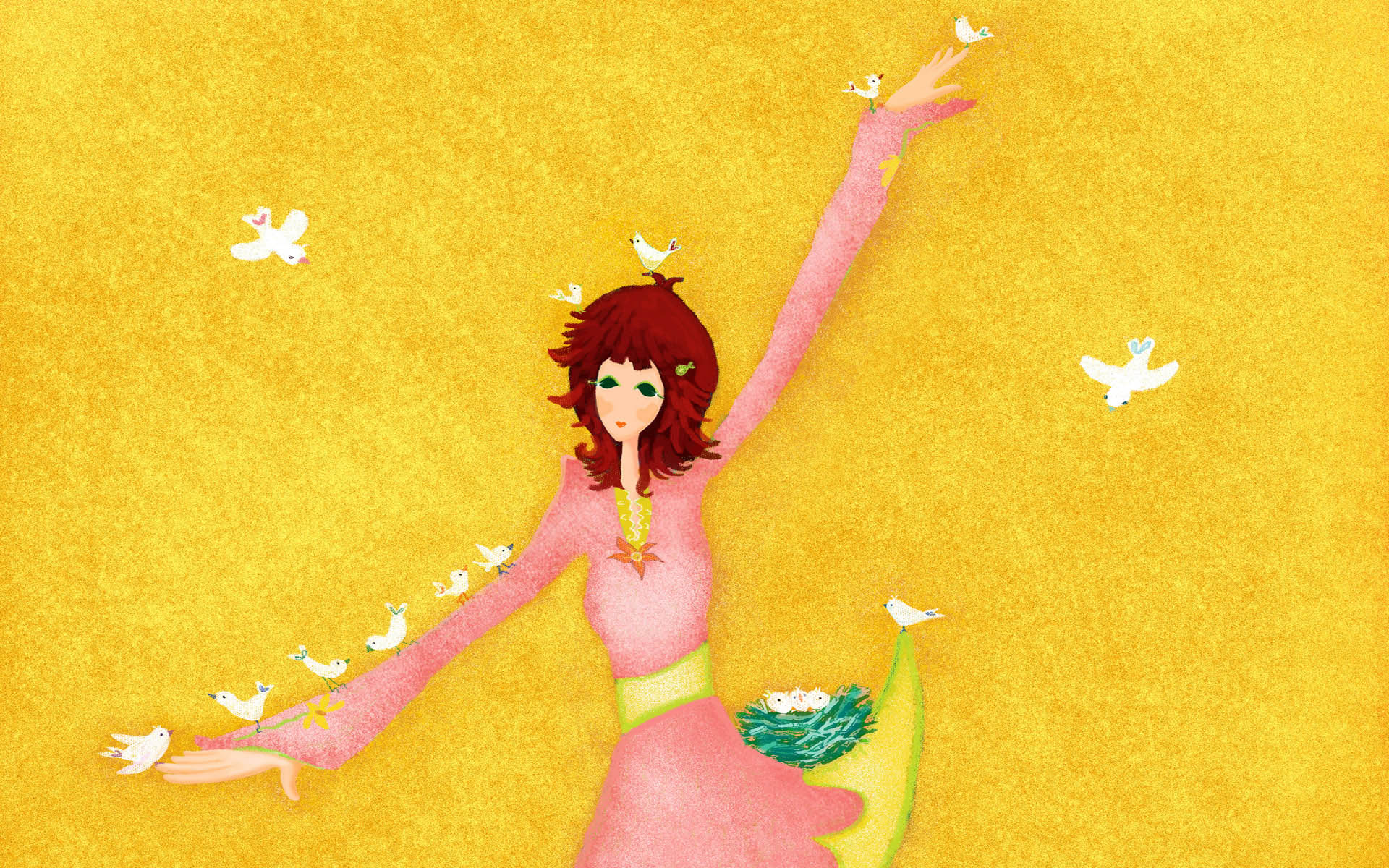 梦幻水彩浪漫女孩手绘壁纸1920x1200