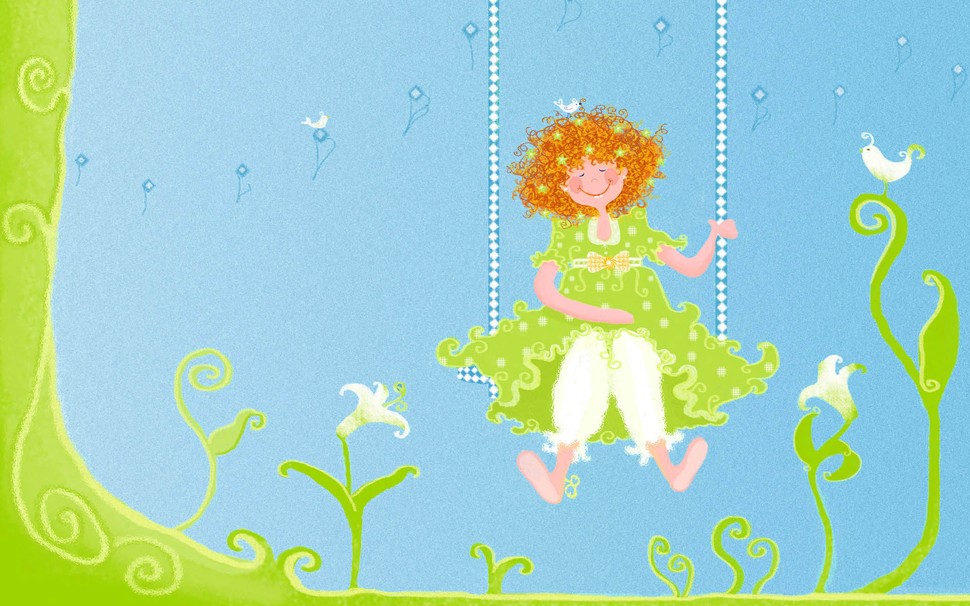 治愈手绘浪漫少女高清壁纸1920x1200