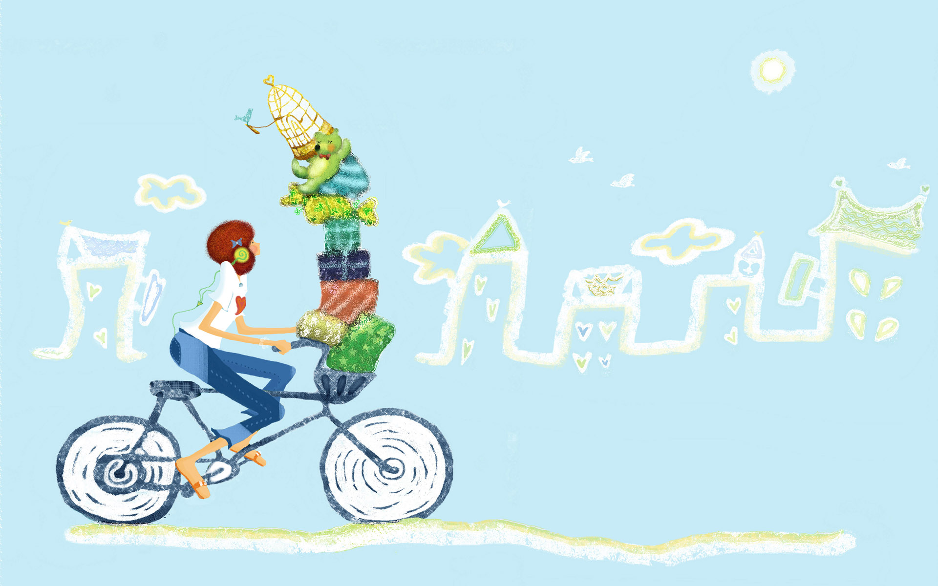 水彩手绘浪漫女孩艺术背景1920x1200