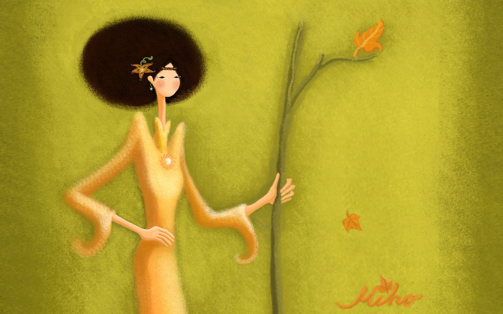 清新手绘浪漫女孩插画背景1920x1200