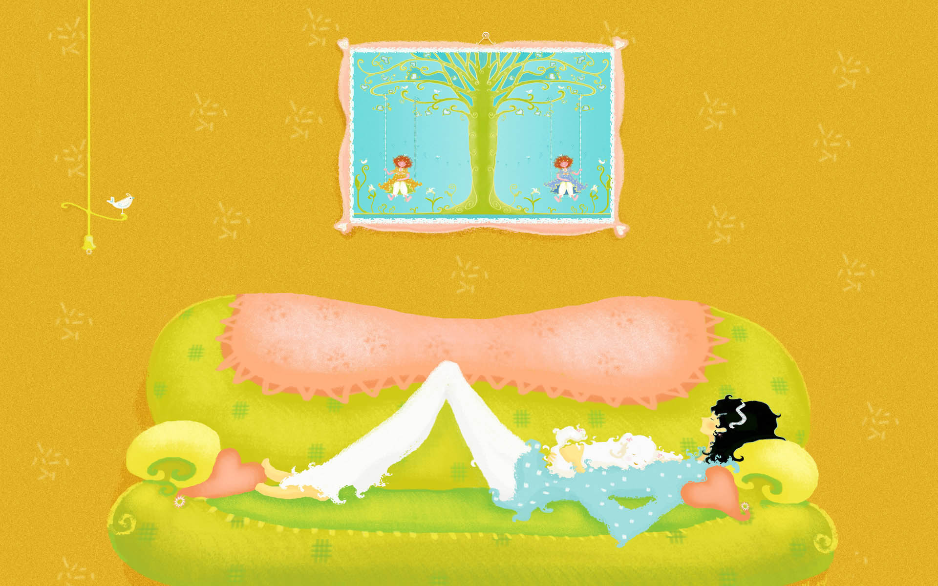 甜美手绘少女浪漫高清壁纸1920x1200