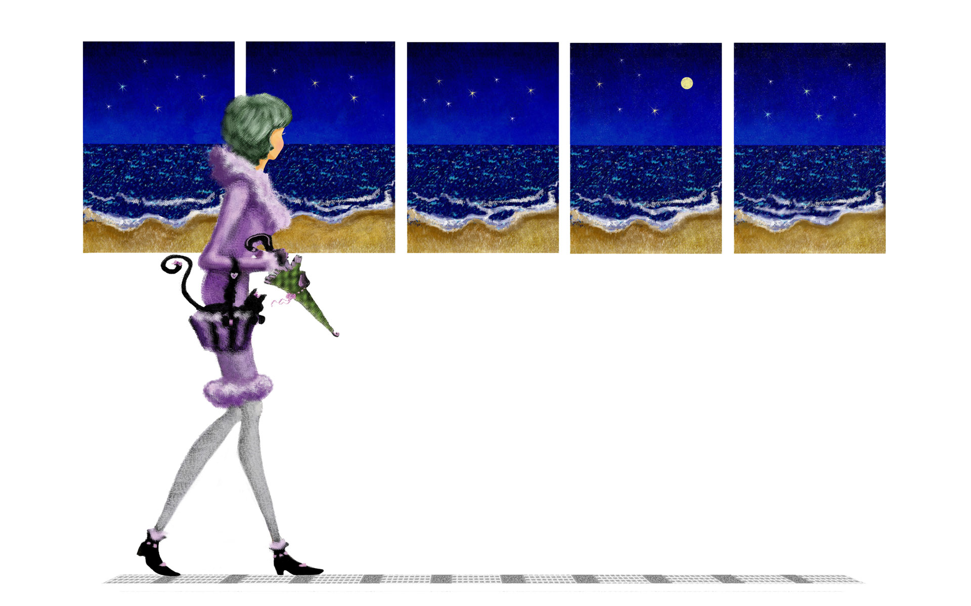 温馨手绘浪漫少女桌面壁纸1920x1200