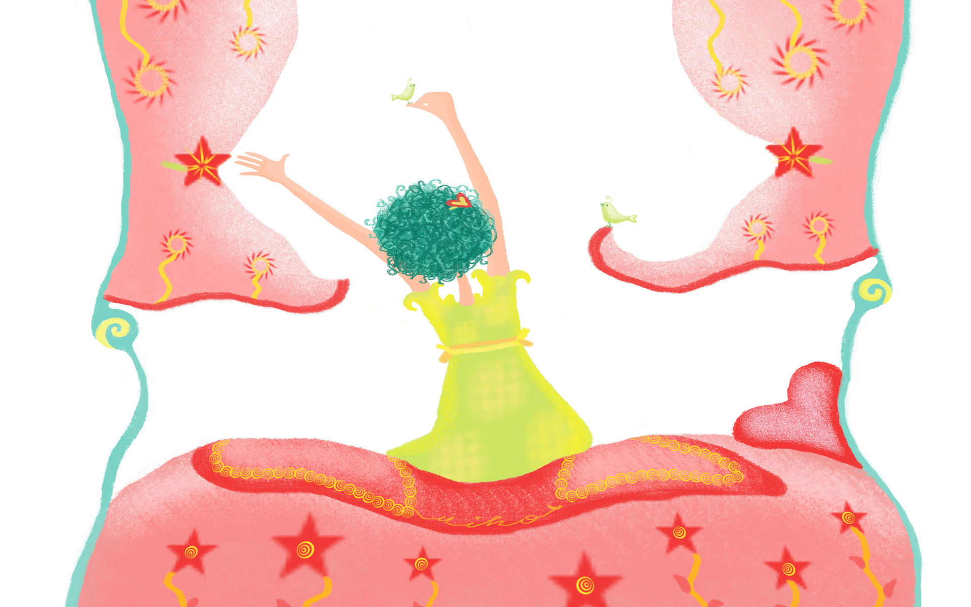 唯美水彩浪漫女孩手绘背景1920x1200