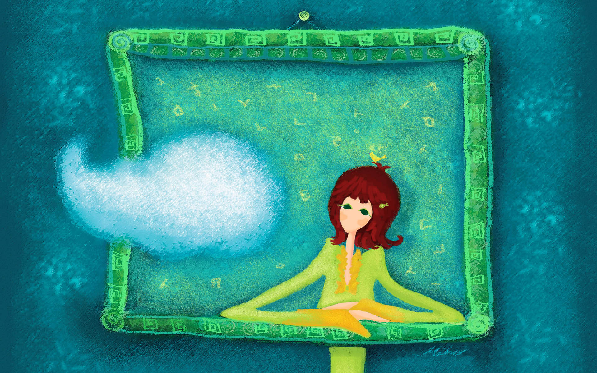 甜美治愈手绘浪漫女孩插画1920x1200