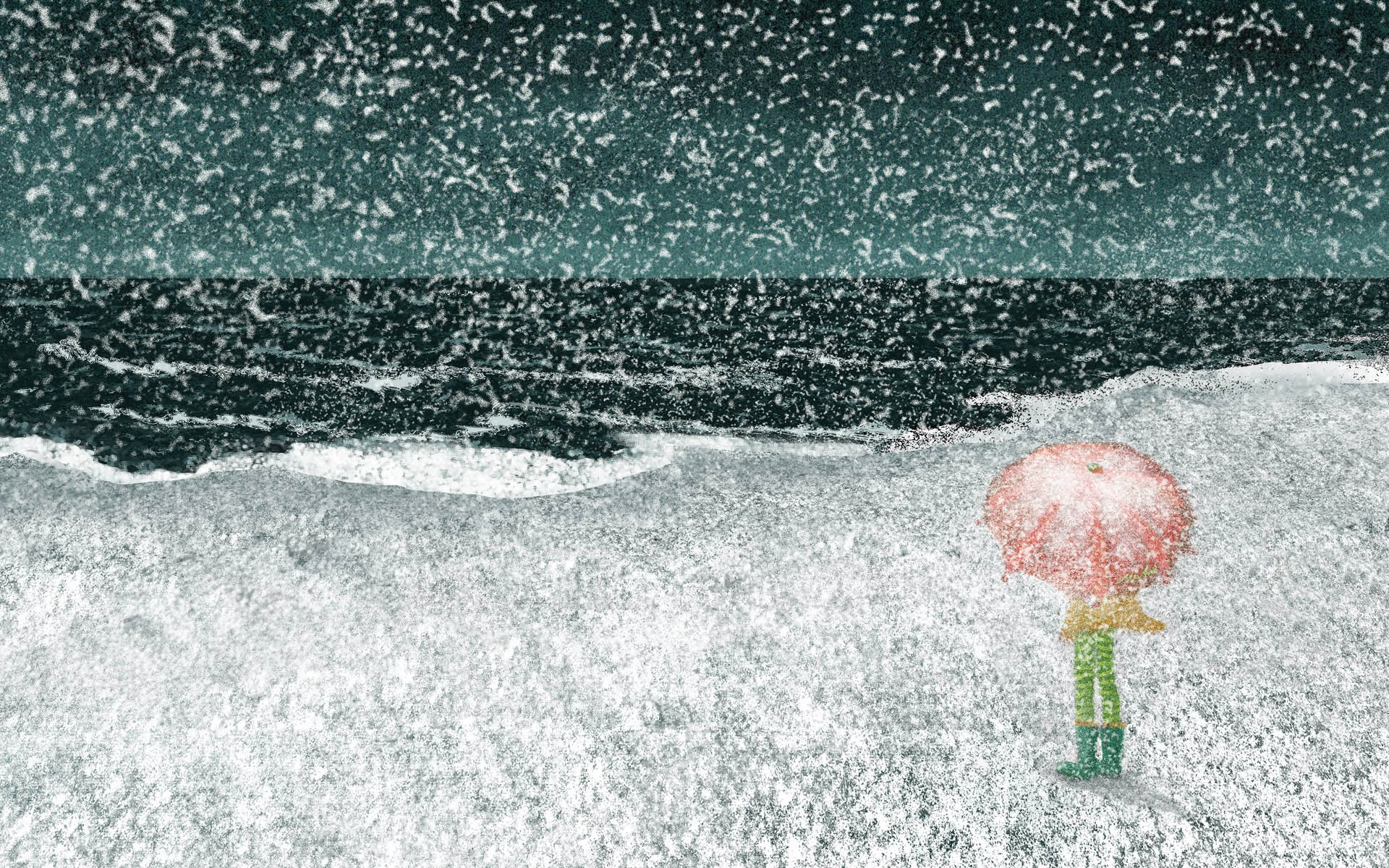 水彩治愈手绘浪漫女孩图片1920x1200